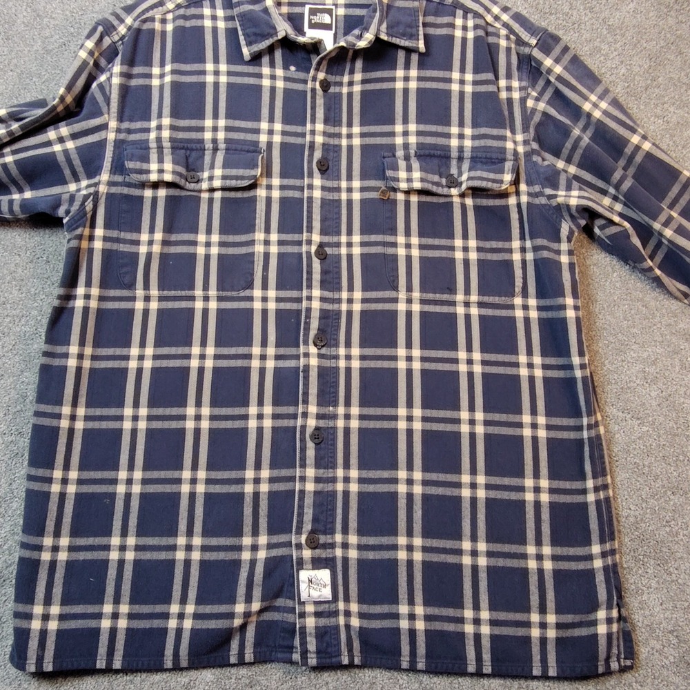 The North Face Plaid Blue Flannel Shirt Long Sleeve Men's Medium Outdoors READ
